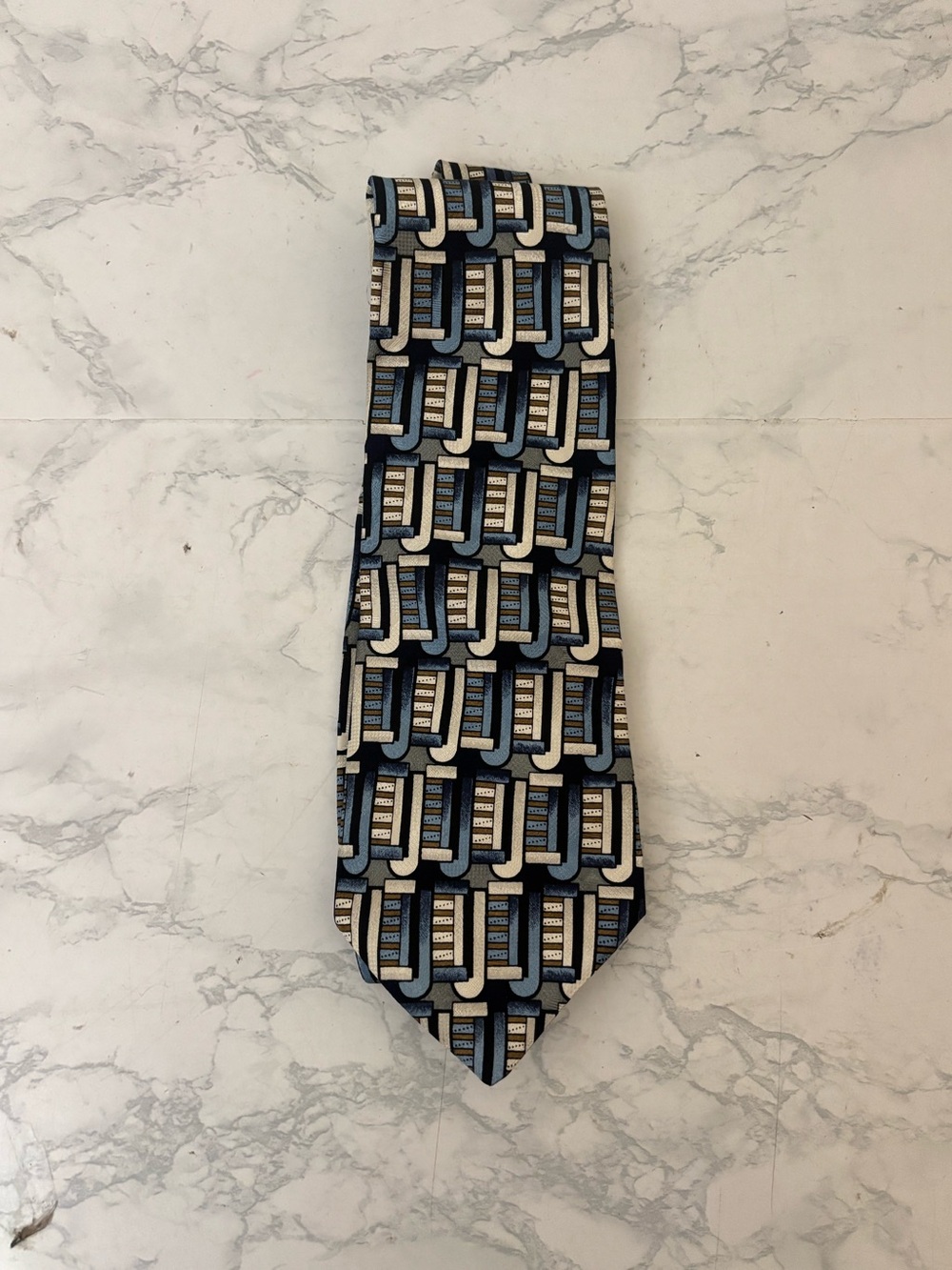 Vintage Surrey Men's Tie Silk Blue Geometric Classic Necktie